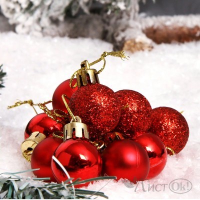 Набор шаров 2,5см 12шт блест, мат, глянц пластик красный 183292 ЛЬДИНКА 