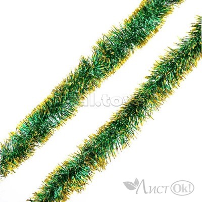 Мишура новогодняя d-7 см, дл-2м, зелёная с золотыми конч. S0294 Снеговичок 