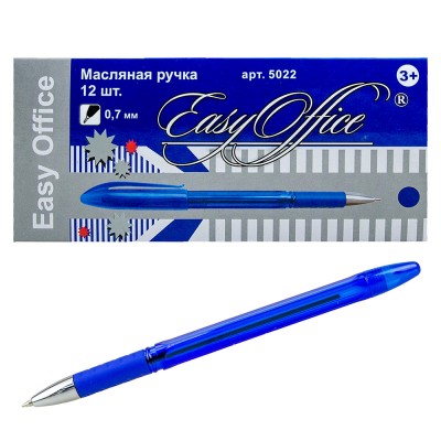 Ручка шариковая 0.7 мм синяя масл., резиновый грип 5022 Easy Office 5022 