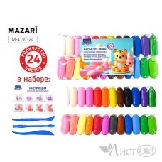 Пластилин Легкий, 24 цв. по 12 г, пластиковые стеки 3 шт в комплекте, ОПП-упа M-4197-24 MAZARI 