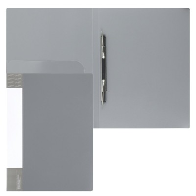 Папка с пружинным скоросшивателем А4 16мм 700мкм пластик, с карманом 190943 серый KLERK 