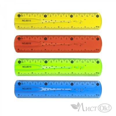 Линейка 15см, гибкая, 2 шкалы см, цвета ассорти, пакет ПВХ (пластик) AL6105 Alingar 