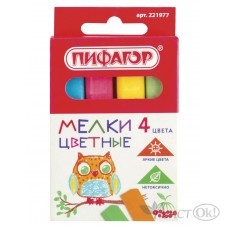 Мел цветной 4 шт, квадратный, картонная ...