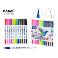 Набор маркеров акварельных 12 цветов, двусторонние, AQUARELLE, наконечники: кисть и файнлайнер, ПВХ уп. M-15213-12A MAZARI Набор маркеров акварельных 12 цветов, двусторонние, AQUARELLE, наконечники: кисть и файнлайнер, ПВХ уп. M-15213-12A MAZARI