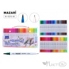 Набор маркеров акварельных 48 цветов, двусторонние, AQUARELLE, наконечники: кисть и файнлайнер, ПВХ уп. M-15213-48 MAZARI 