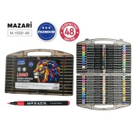 Набор маркеров акриловых 48 цветов,  LUMO, кистевидный наконечник, пластиковый корпус , пластиковый пенал, M-15231-48 MAZARI 