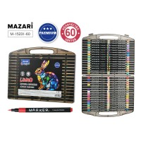 Набор маркеров акриловых 60 цветов,  LUMO, кистевидный наконечник, пластиковый корпус , пластиковый пенал M-15231-60 MAZARI 