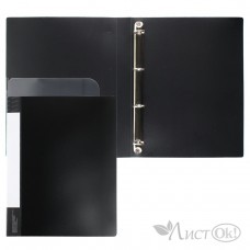 Папка на 4-х кольцах А4 30мм d-25мм 700 мкм, внутренний карман, сменная этикетка, черный, 200262 KLERK 