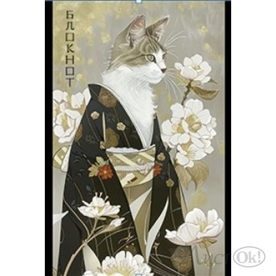 Блокнот А6 60л клетка на скрепке ЯПОНСКИЙ КОТ, выбор.ТВИН-лак 410082/12 Alpha-Trend 