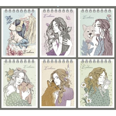 Блокнот А7 40л клетка вроспираль ОБНИМАШКИ  выбор.ТВИН-лак 410071/16 Alpha-Trend 