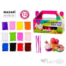 Масса д/лепки 12 цветов по 10 гр, пластиковые стеки 3 шт в комплекте, картонная коробка / ОПП-уп. M-4196-12A MAZARI 