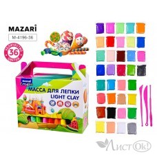 Масса д/лепки 36 цветов по 10 гр, пластиковые стеки 3 шт в комплекте, картонная коробка / ОПП-уп. M-4196-36 MAZARI 