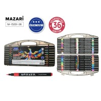 Набор маркеров акриловых 36 цветов, LUMO, кистевидный наконечник, пластиковый корпус, пластиковый пенал M-15231-36 MAZARI 