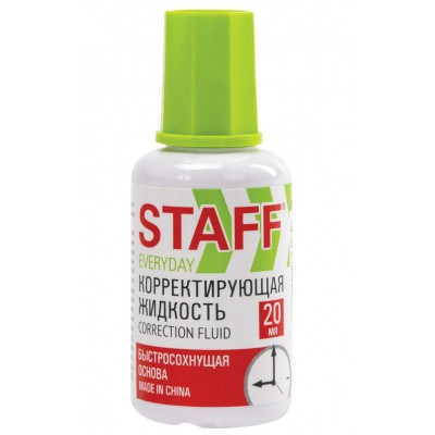 Корректор 20мл, на спиртовой основе с кисточкой EVERYDAY быстросохнущая, 228625 STAFF 