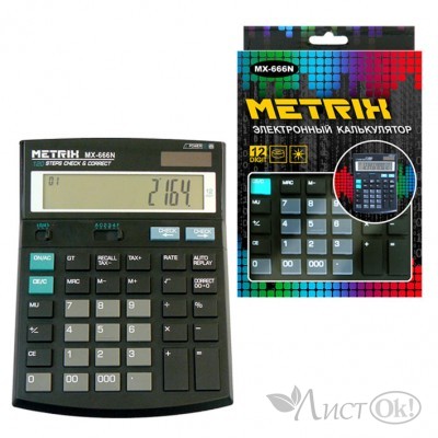Калькулятор настольный, 12-разрядный, 2-е питание, 14х19см. MX-666N METRIX 