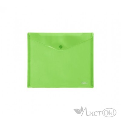 Папка-конверт с кнопкой А5, 243х210мм, 18мкр,зеленая AKк_15104 Hatber 